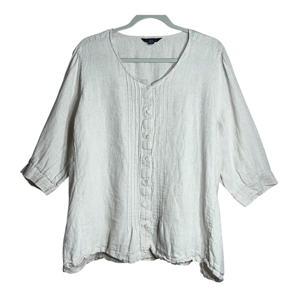 Lands’ End 100% Linen Button Front Blouse Size 2X/P 20-22W